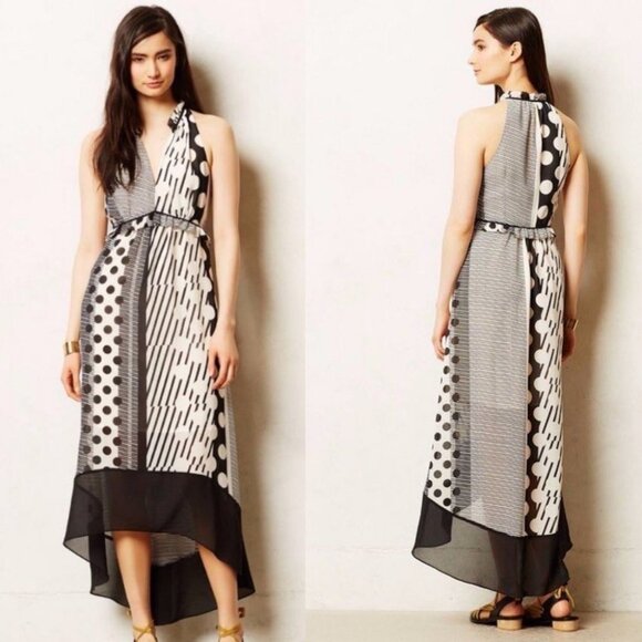 Anthropologie Channeled Polka Dot‎ Silky Striped Maxi Dress Size 0 Bohemian Boho - Picture 2 of 14